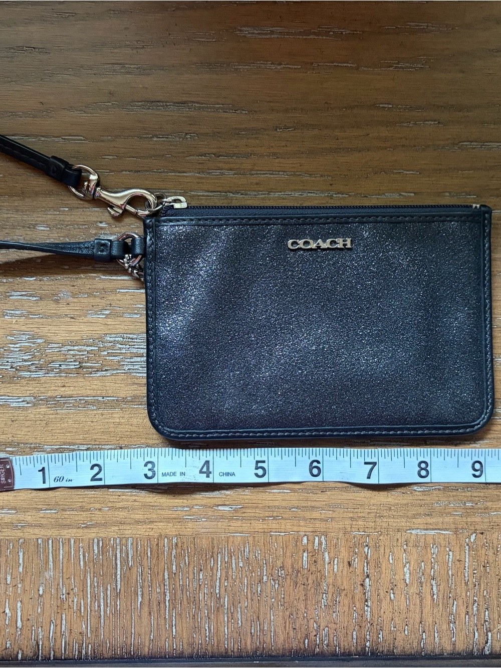 Coach Black Glitter Zip Wristlet Card Holder with Tag